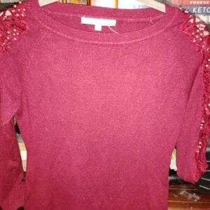 Chic Maroon Sweater with Embellished Shoulders
